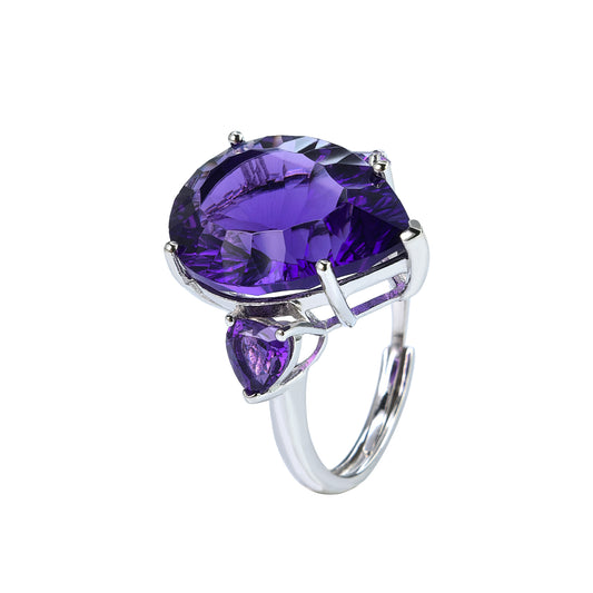 Shimmering Rhodium Plated Silver 925 Jewelry Natural Amethyst Ring