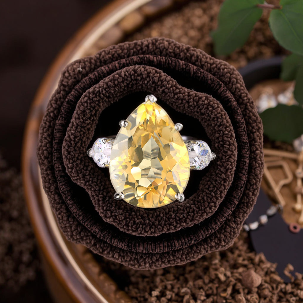 Noble Rhodium Plated 925 Sterling Silver Natural Citrine Ring