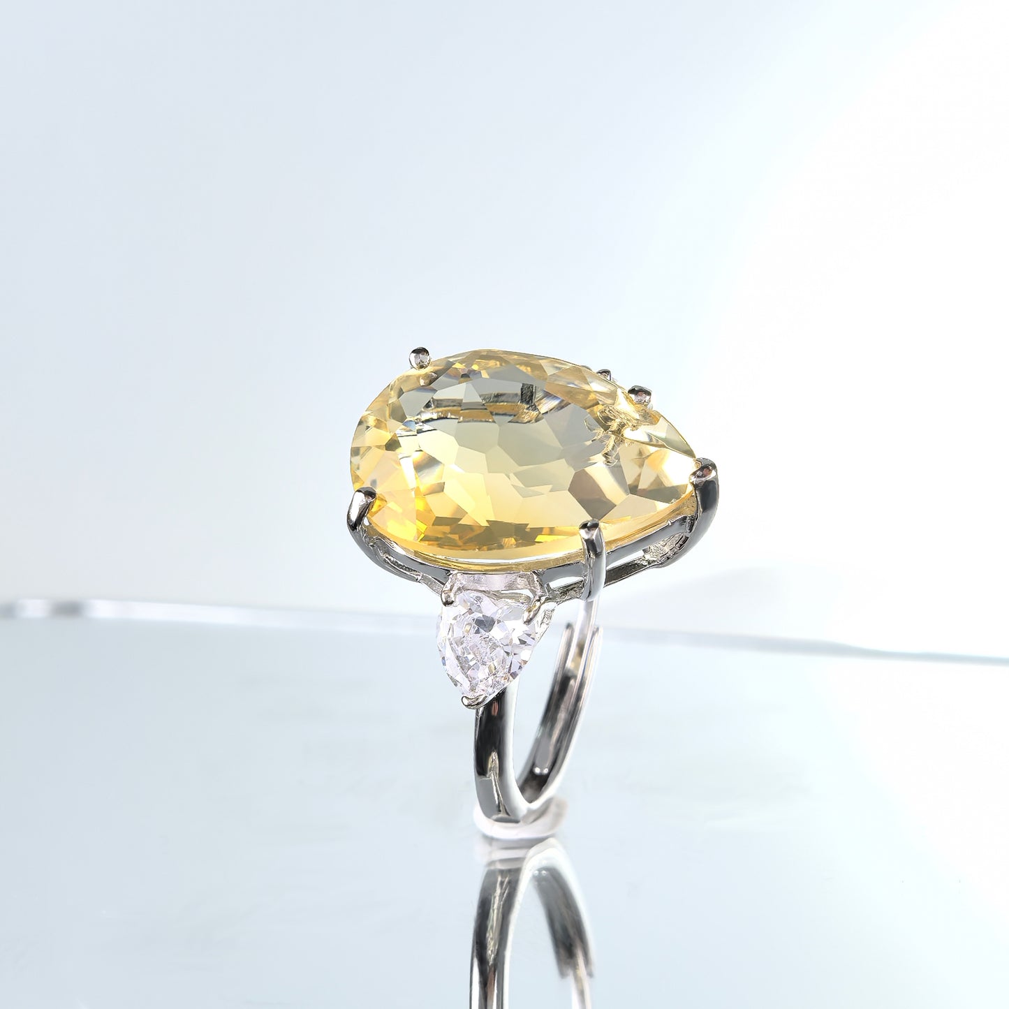 Noble Rhodium Plated 925 Sterling Silver Natural Citrine Ring