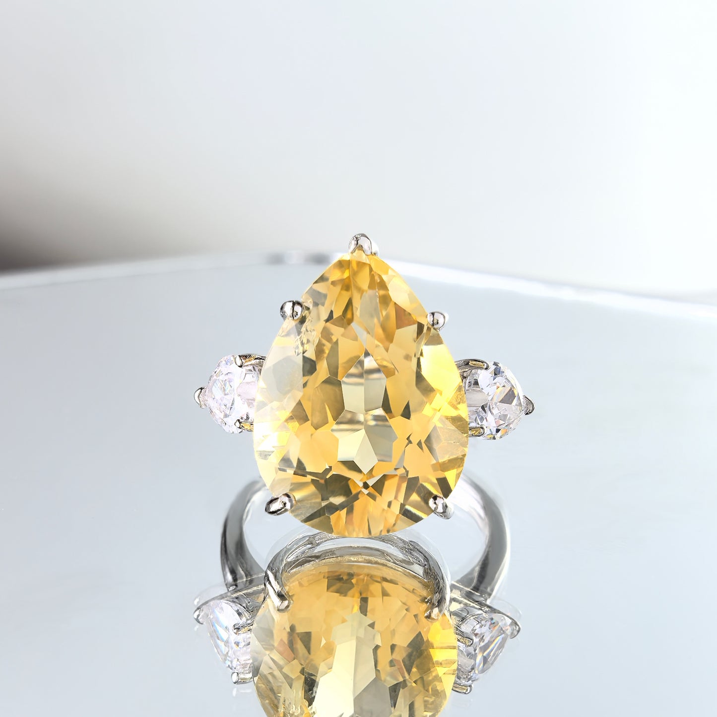 Noble Rhodium Plated 925 Sterling Silver Natural Citrine Ring