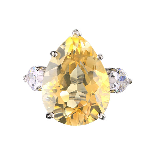 Noble Rhodium Plated 925 Sterling Silver Natural Citrine Ring