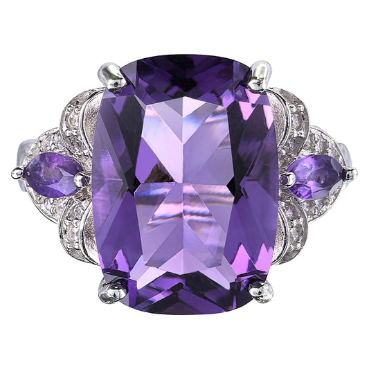 Silver 925 Jewelry Ring Precious Rhodium Plated with Natural Amethyst