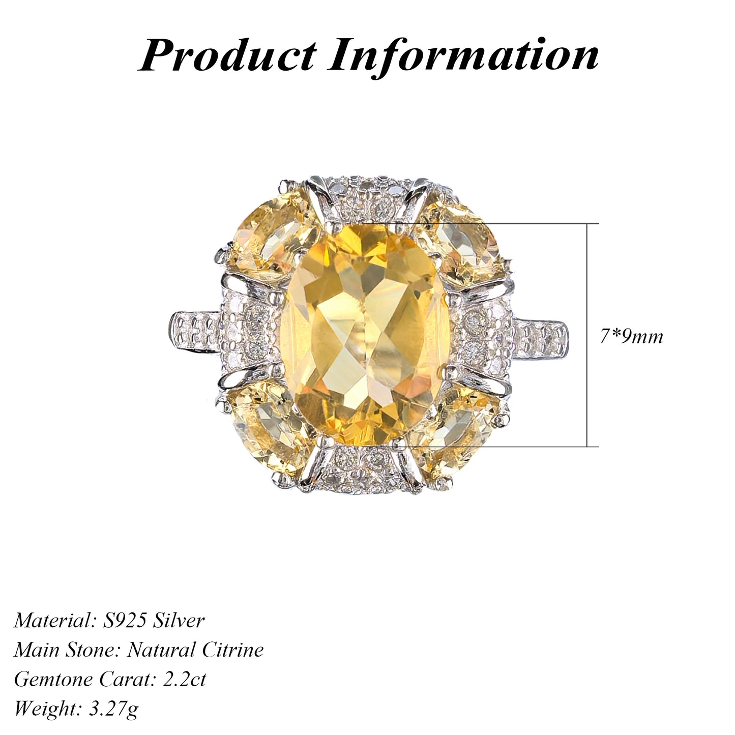 Sophisticated Design 925 Sterling Silver Natural Citrine Ring