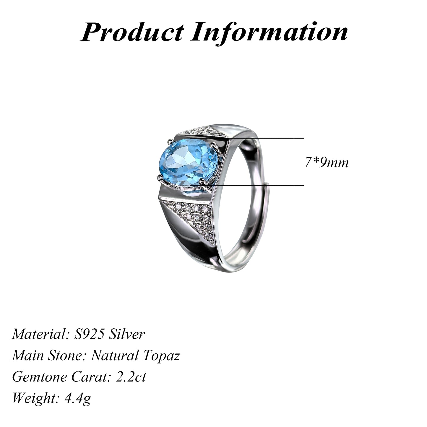 Unique Rhodium Plated 925 Silver Ring Natural Swiss Blue Topaz Oval Cut Gemstone