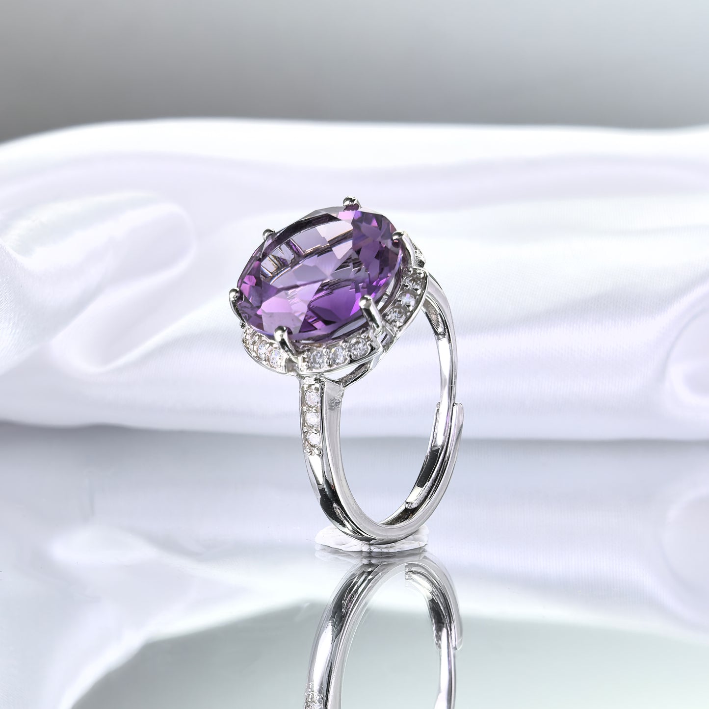 Dazzling Rhodium Plated 925 Sterling Silver Natural Amethyst/Sky Blue Topaz Ring