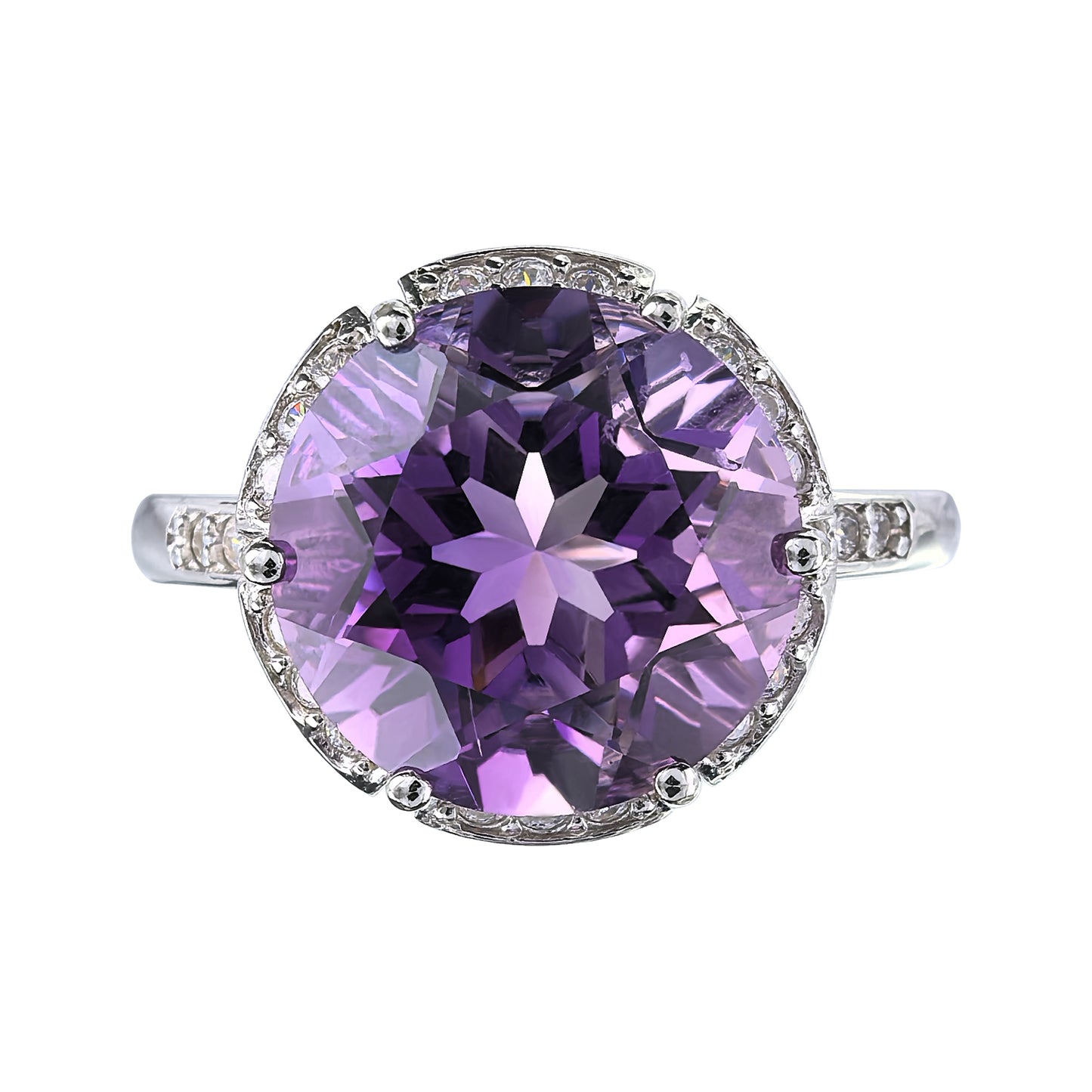Dazzling Rhodium Plated 925 Sterling Silver Natural Amethyst/Sky Blue Topaz Ring