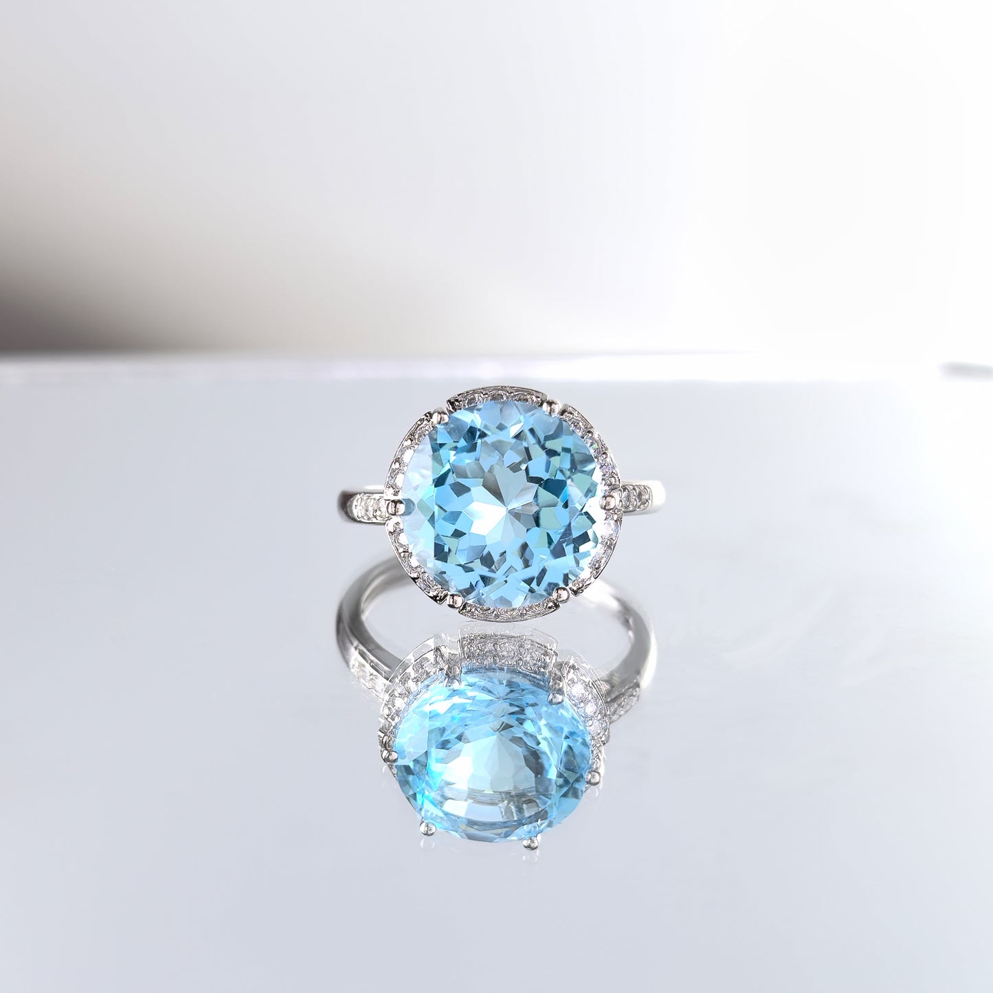 Dazzling Rhodium Plated 925 Sterling Silver Natural Amethyst/Sky Blue Topaz Ring