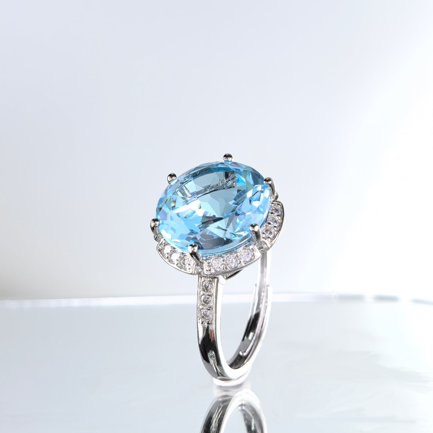 Dazzling Rhodium Plated 925 Sterling Silver Natural Amethyst/Sky Blue Topaz Ring