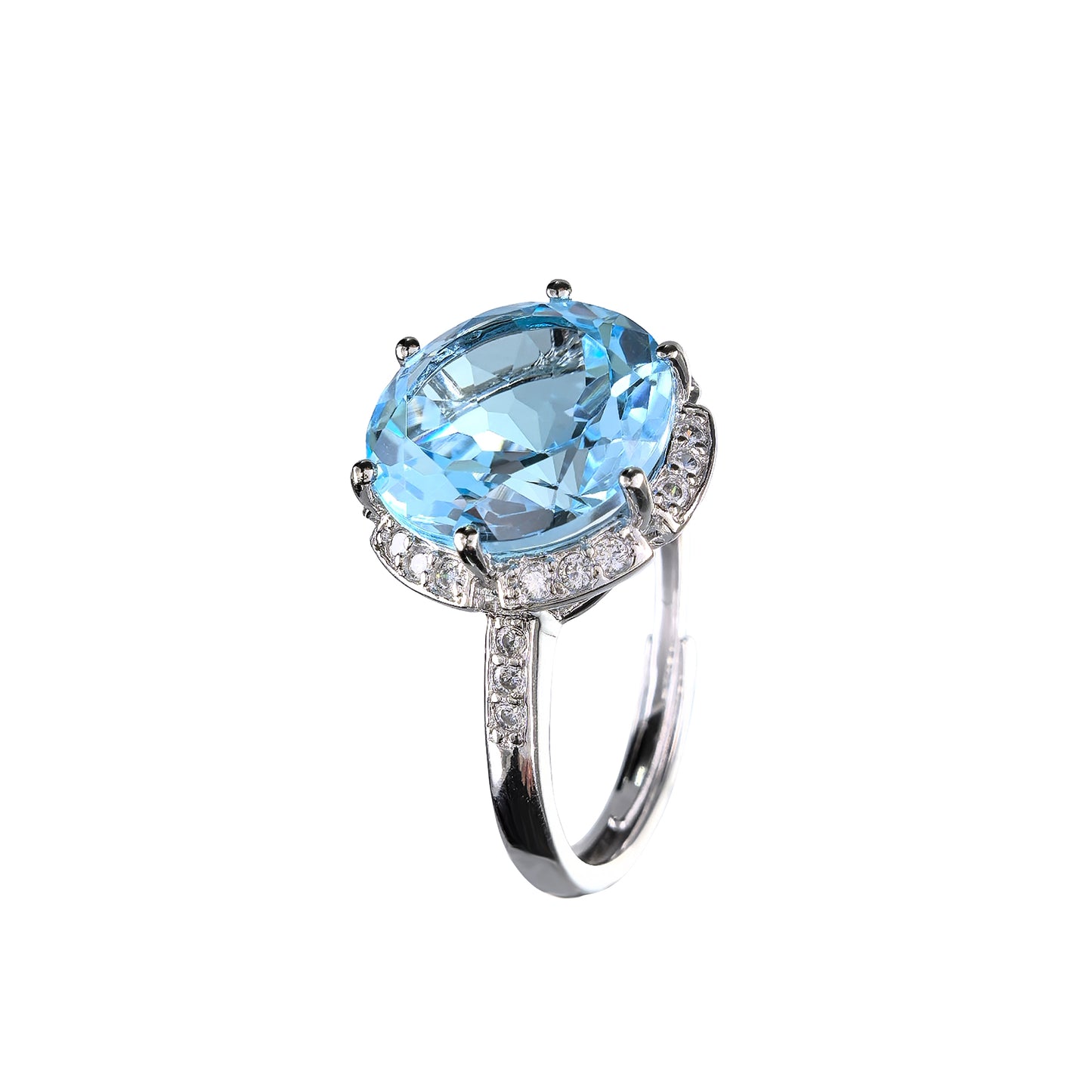 Dazzling Rhodium Plated 925 Sterling Silver Natural Amethyst/Sky Blue Topaz Ring