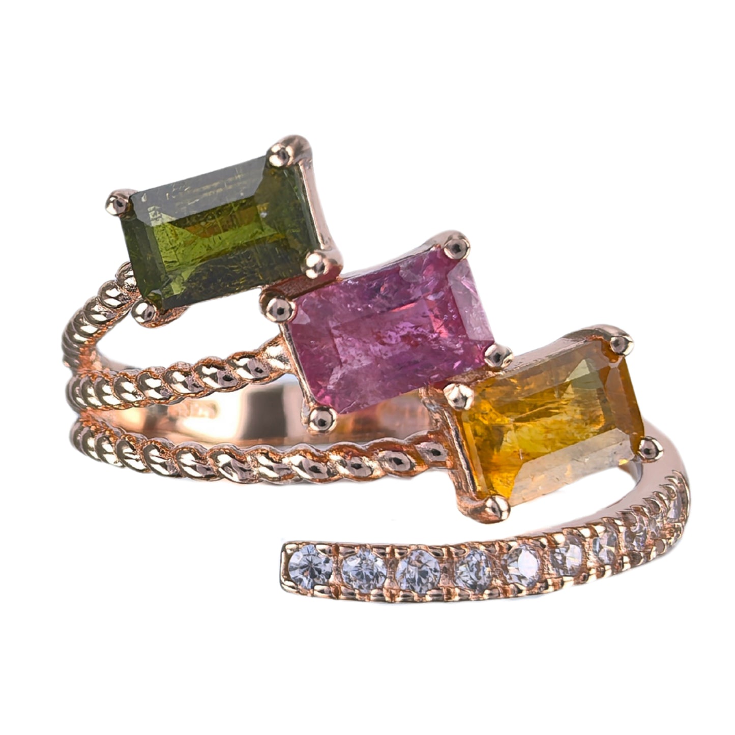 Gorgeous Rose Gold Plated 925 Silver Jewelry Natural Tourmaline Ring