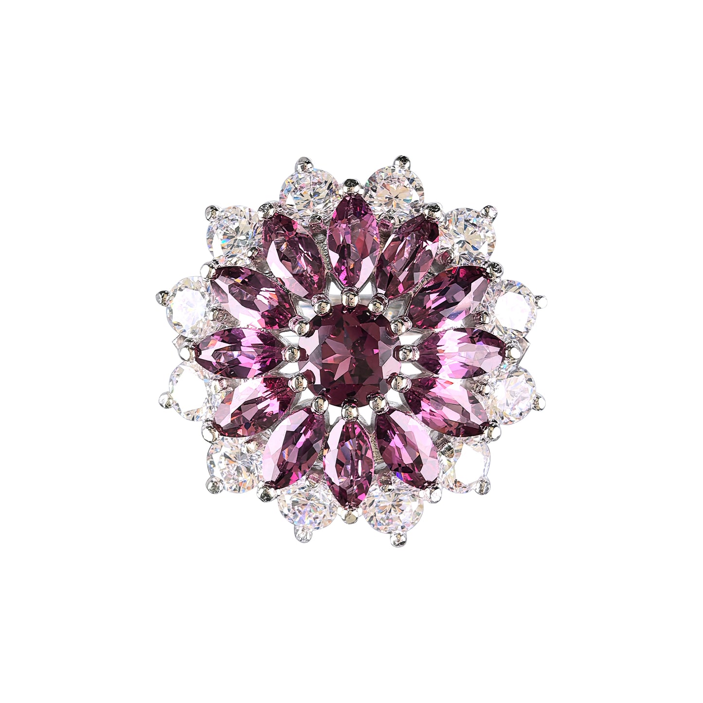 Romantic Rhodium Plated 925 Silver Jewelry Natural Pyrope Flower Ring