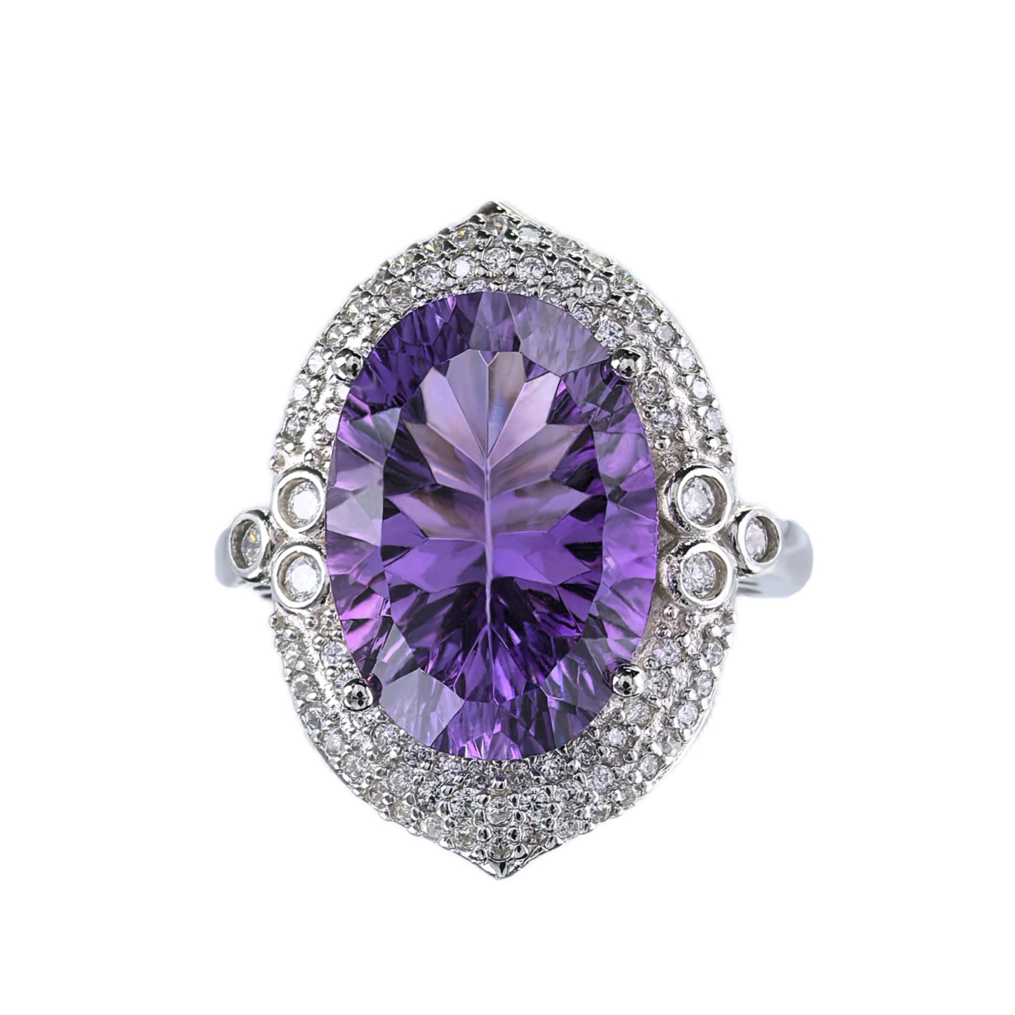 Gorgeous Vintage Style Silver 925 Rhodium-Plated Oval Cut Natural Amethyst Ring