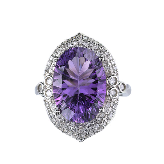 Gorgeous Vintage Style Silver 925 Rhodium-Plated Oval Cut Natural Amethyst Ring