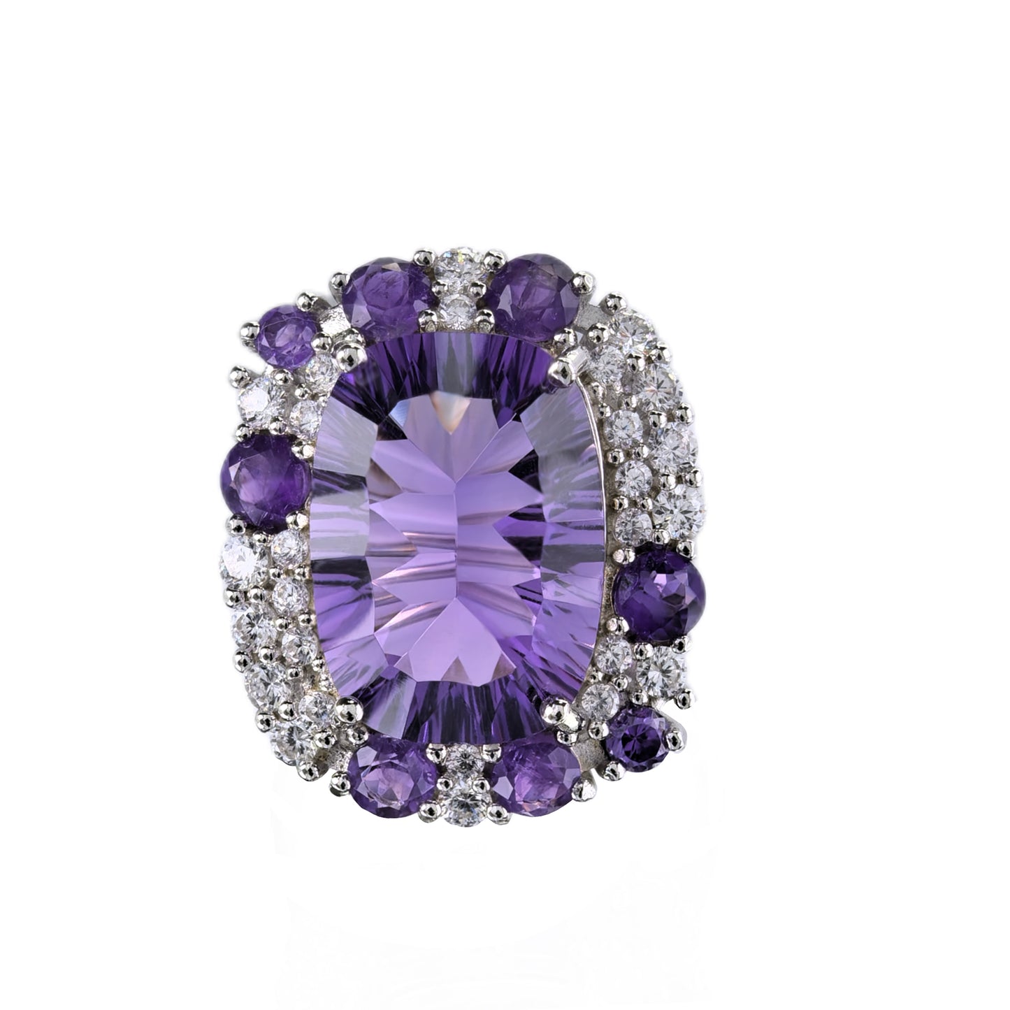 Noble Rhodium Plated 925 Sterling Silver Natural Amethyst Ring