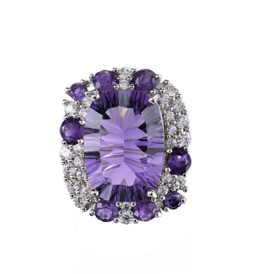 Noble Rhodium Plated 925 Sterling Silver Natural Amethyst Ring