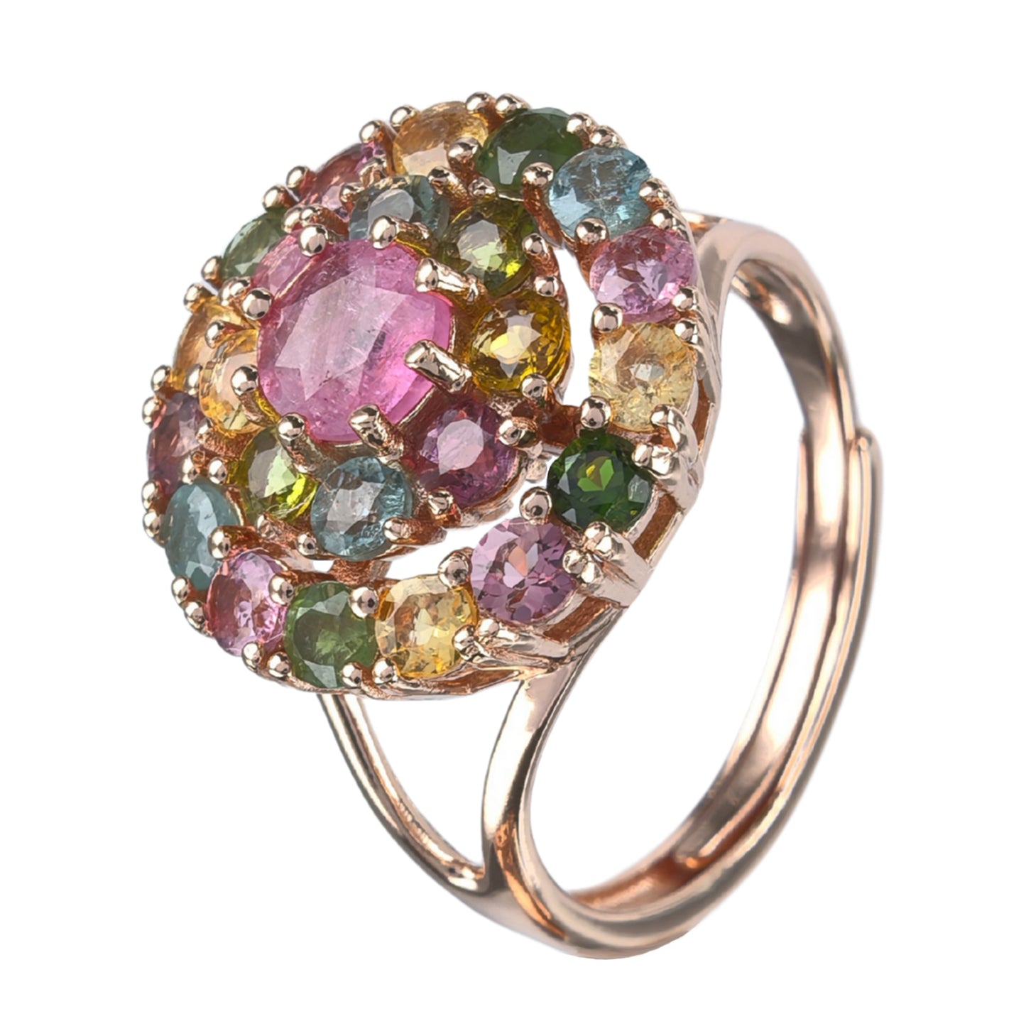 Delicate Rose Gold Plated Silver 925 Jewelry Natural Tourmaline Ring