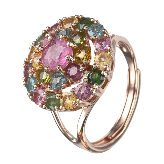 Delicate Rose Gold Plated Silver 925 Jewelry Natural Tourmaline Ring