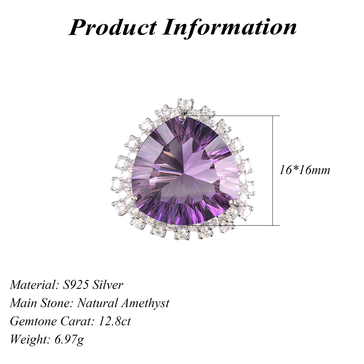 Dazzling Rhodium Plated 925 Joias De Prata Natural Amethyst Gemstone Ring