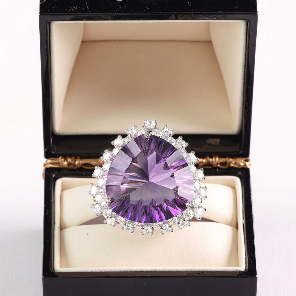 Dazzling Rhodium Plated 925 Joias De Prata Natural Amethyst Gemstone Ring