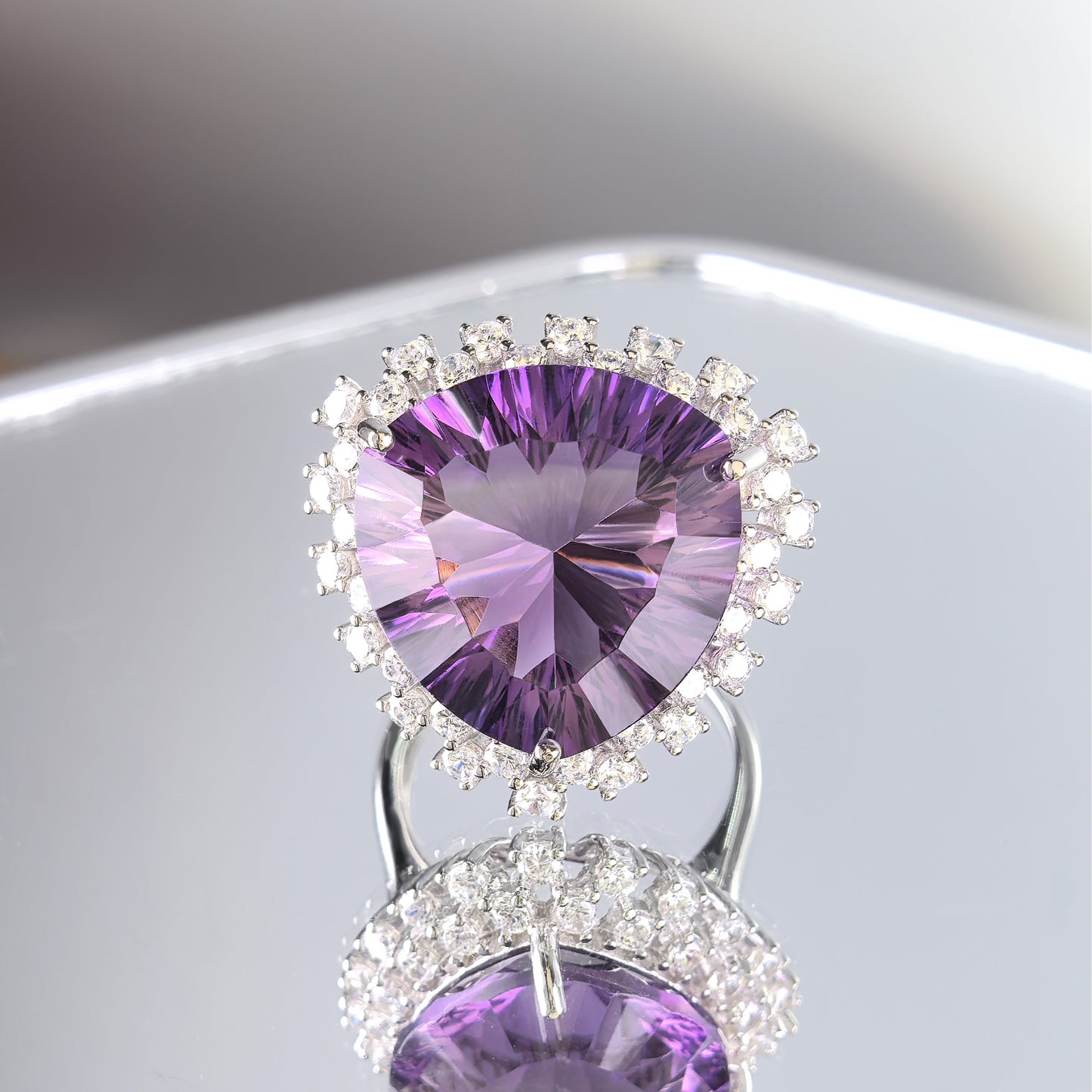 Dazzling Rhodium Plated 925 Joias De Prata Natural Amethyst Gemstone Ring