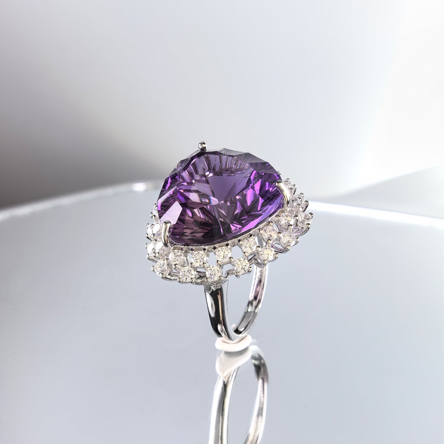 Dazzling Rhodium Plated 925 Joias De Prata Natural Amethyst Gemstone Ring