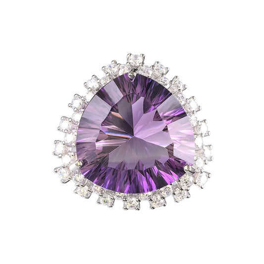 Dazzling Rhodium Plated 925 Joias De Prata Natural Amethyst Gemstone Ring