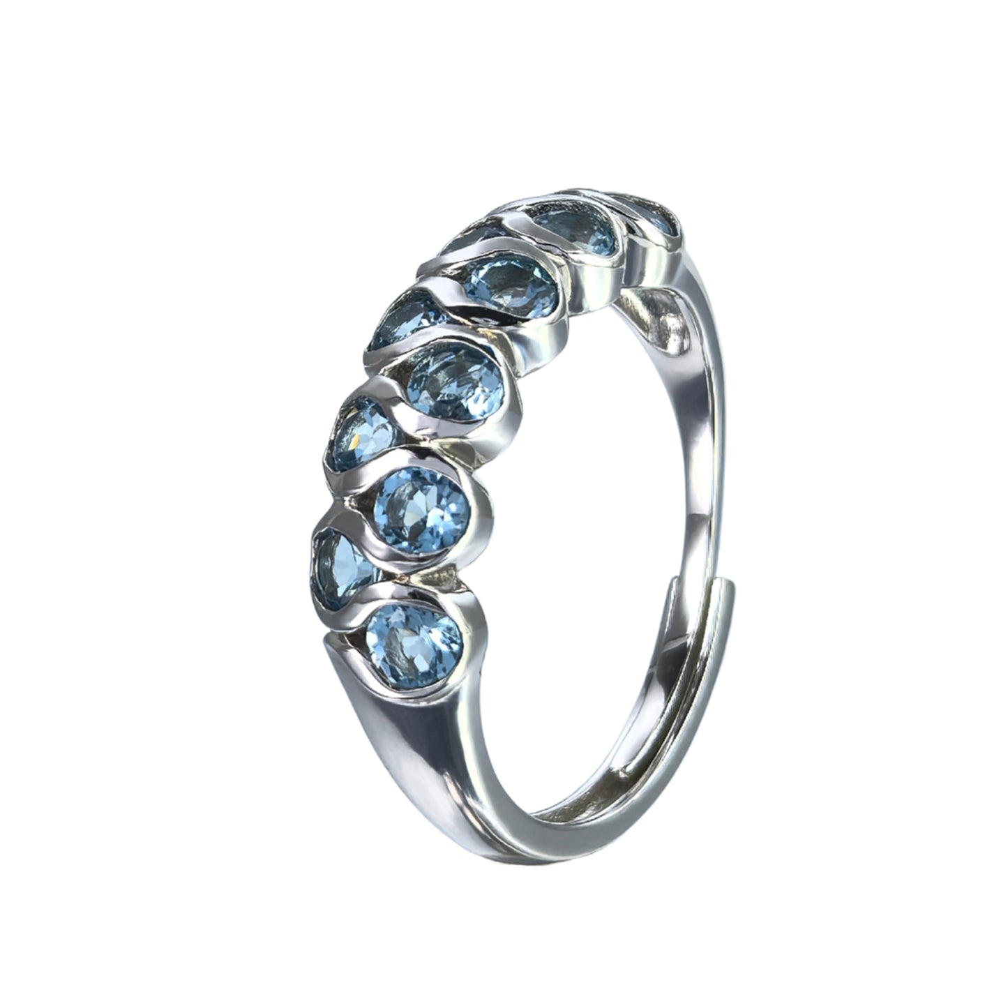 Unique Rhodium Plated 925 Silver Jewelry Natural London Blue Topaz Ring