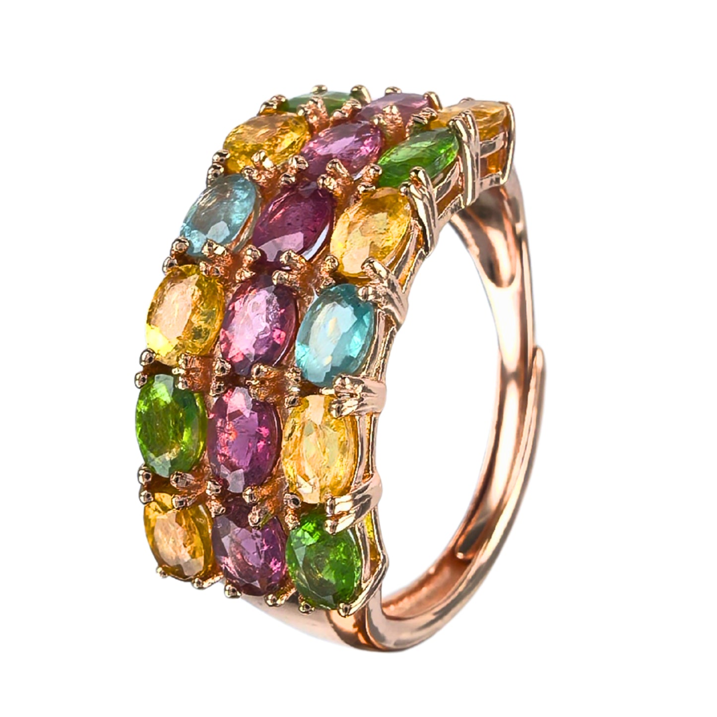 Sparkling Rhodium/Rose Gold Plated Silver 925 Jewelry Natural Tanzanite/Diopside/Pyrope/Tourmaline Ring
