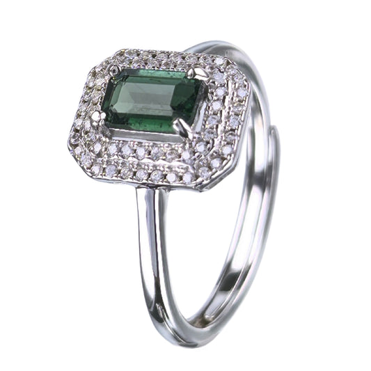 Exquisite 925 Silver Jewelry Ring Rhodium Plated with Natural Tourmaline