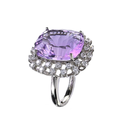 Unique Rhodium Plated Sterling Silver 925 Jewellery Natural Amethyst Ring
