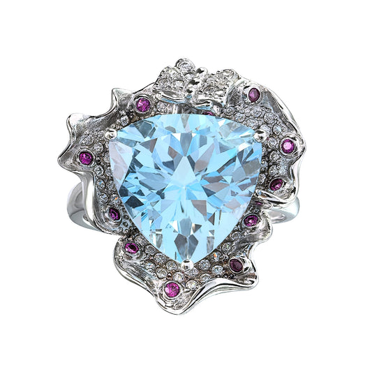 Exquisite 925 Silver Jewelry Rhodium Plated Natural Sky Blue Topaz Ring