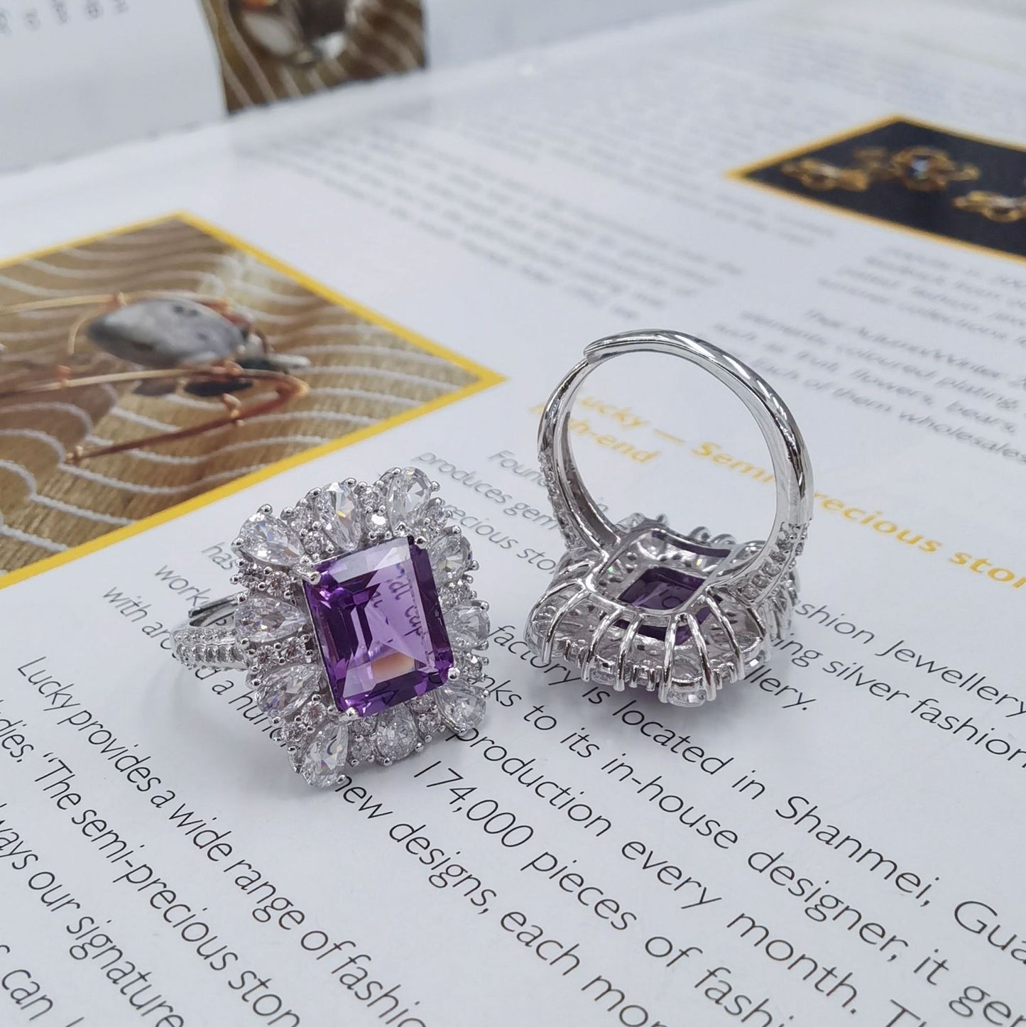 Sparkling Rhodium Plated Silver 925 Jewelry Natural Amethyst Ring Fine Jewelry