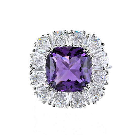 Sparkling Rhodium Plated Silver 925 Jewelry Natural Amethyst Ring