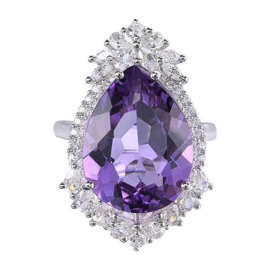 Elegant Rhodium Plated 925 Silver Jewelry Natural Amethyst Ring