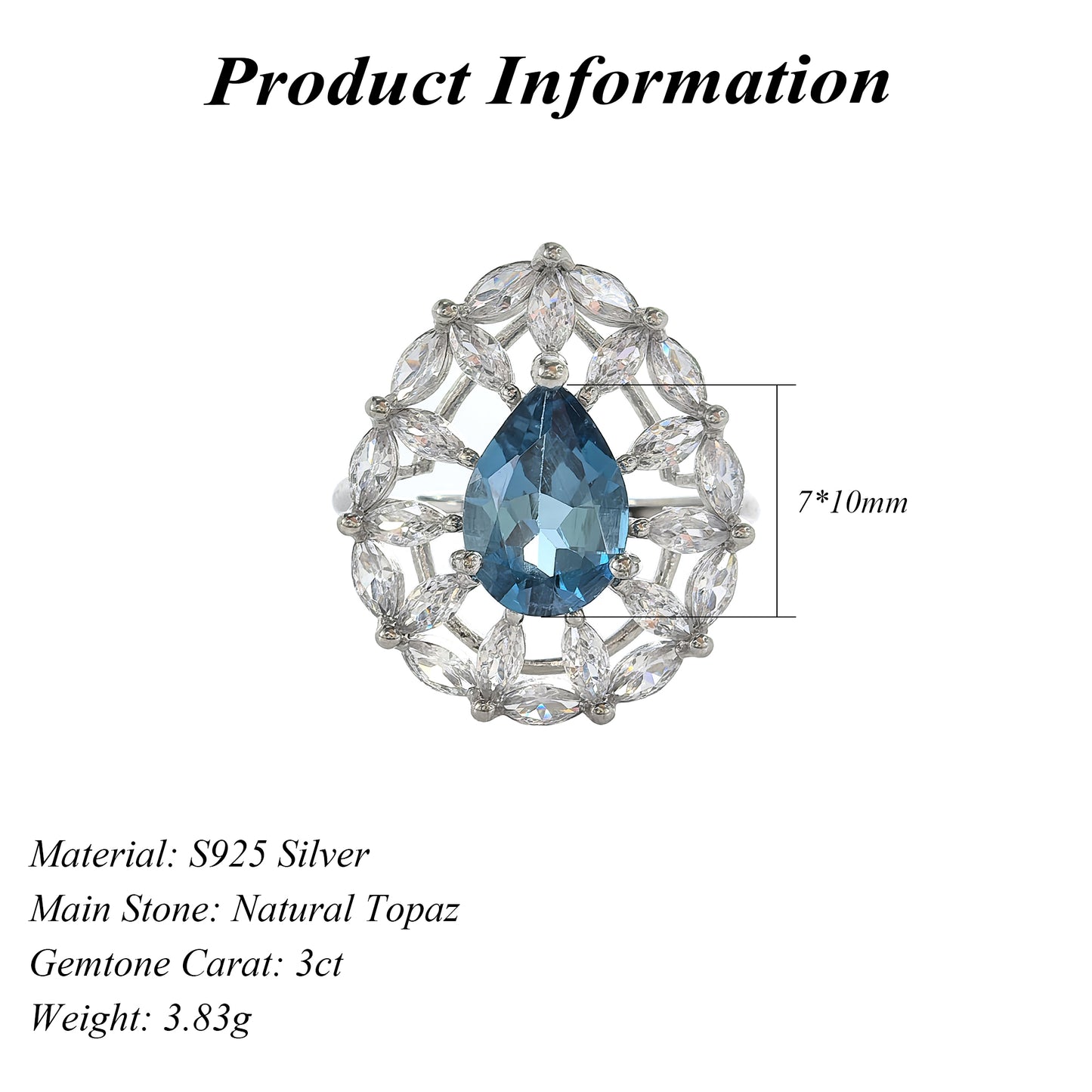 Premium Handcrafted 925 Sterling Silver London Blue Topaz Ring