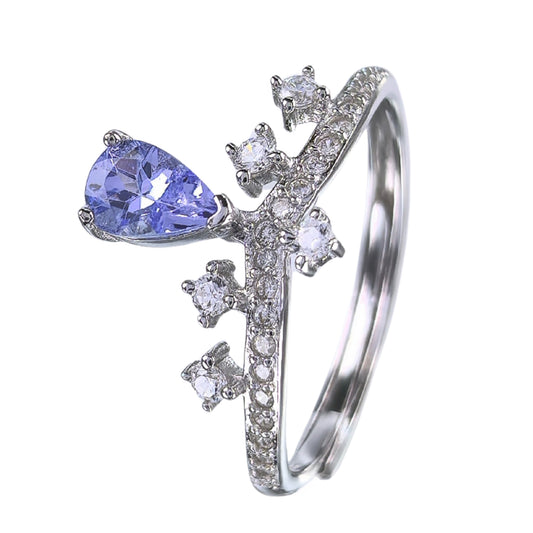 Graceful Rhodium Plated 925 Silver Jewelry Natural Tanzanite Crown Ring