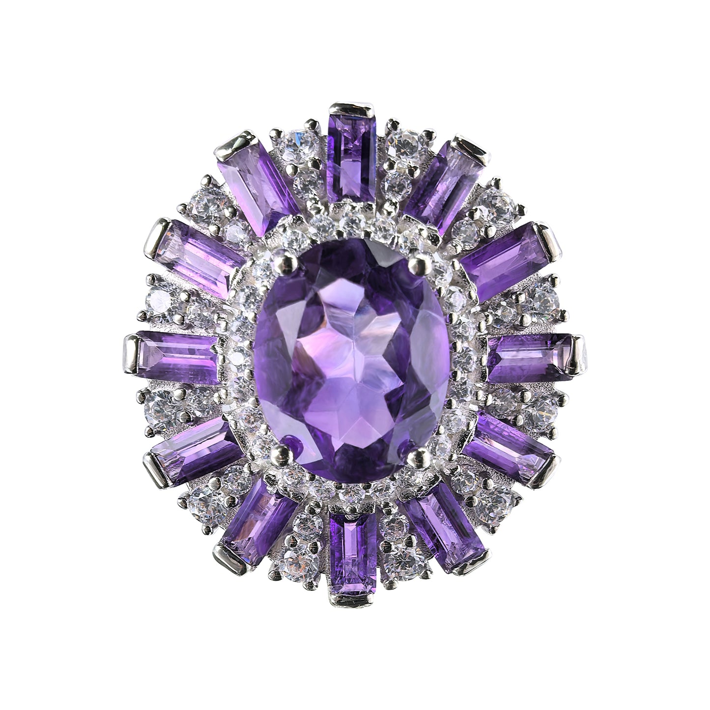 Vintage Rhodium Plated 925 Silver Jewelry Natural Amethyst Ring