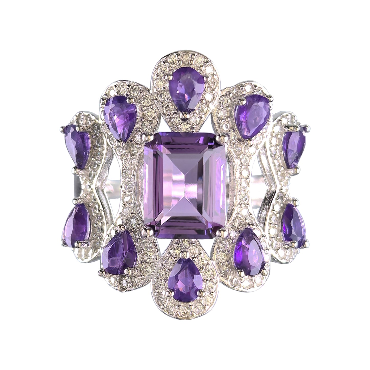 Handcrafted Rhodium Plated 925 Sterling Silver Natural Amethyst Ring