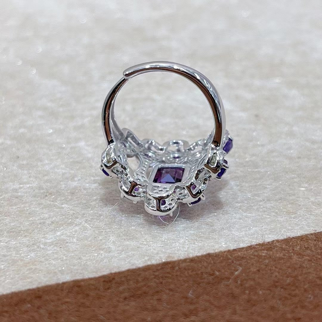 Handcrafted Rhodium Plated 925 Sterling Silver Natural Amethyst Ring