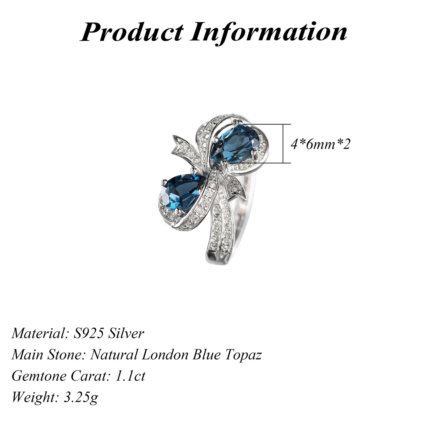 Sophisticated 925 Sterling Silver Natural London Blue Topaz Ring