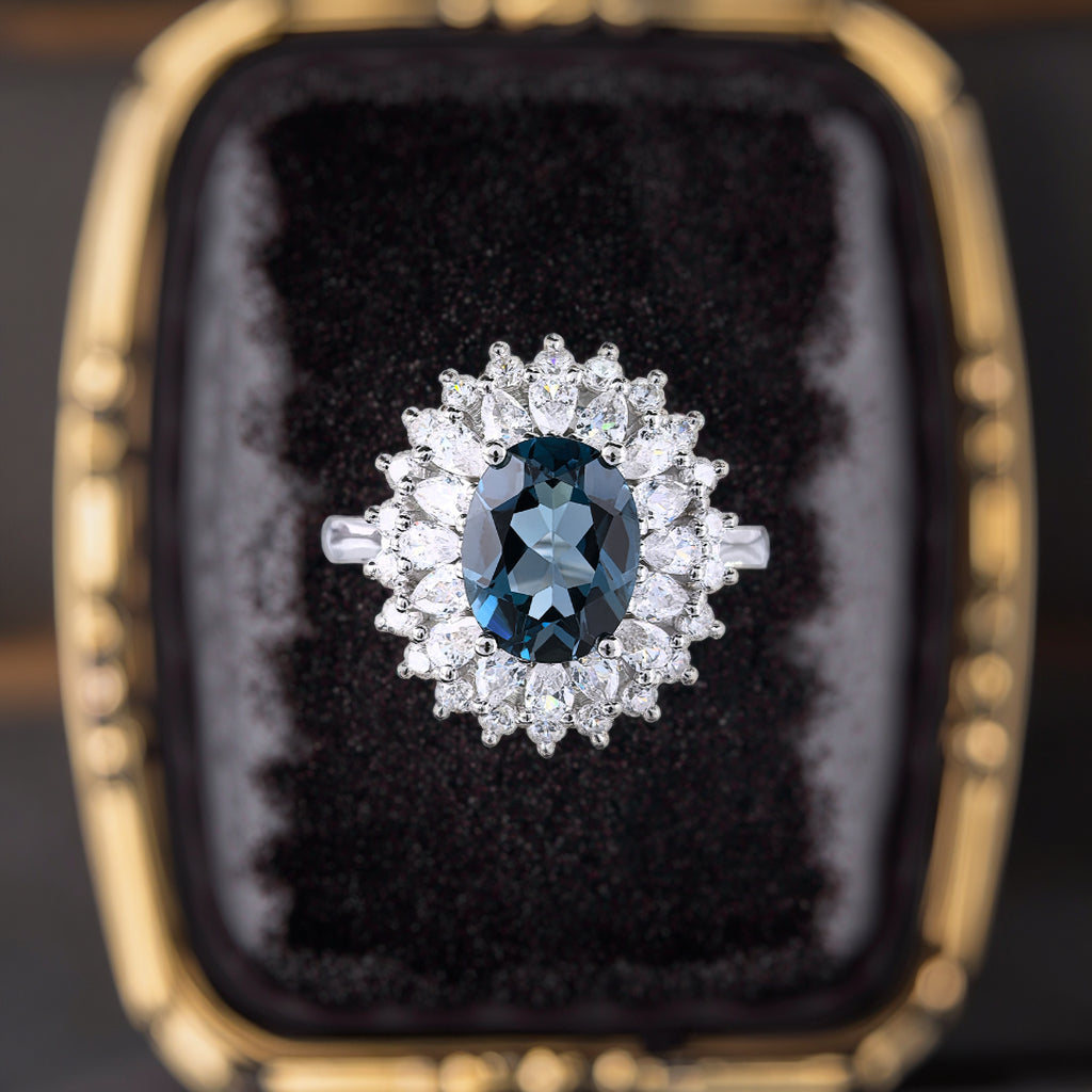 Sparkling Rhodium Plated Sterling Silver 925 Jewellery Natural London Blue Topaz Ring