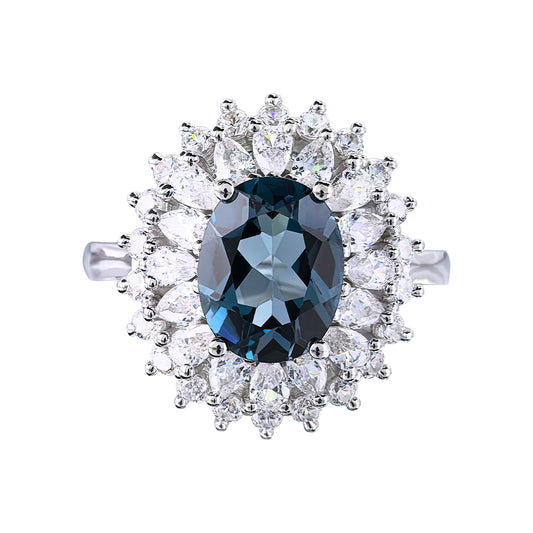 Sparkling Rhodium Plated Sterling Silver 925 Jewellery Natural London Blue Topaz Ring