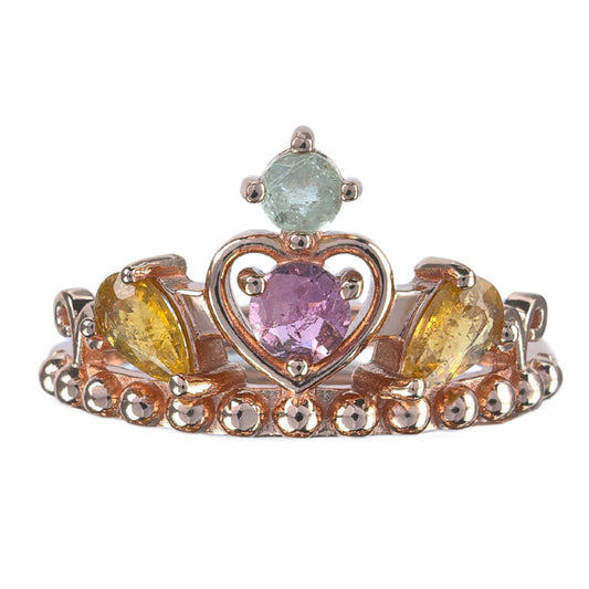 Graceful Rose Gold Plated 925 Silver Jewelry Natural Tourmaline Crown Ring