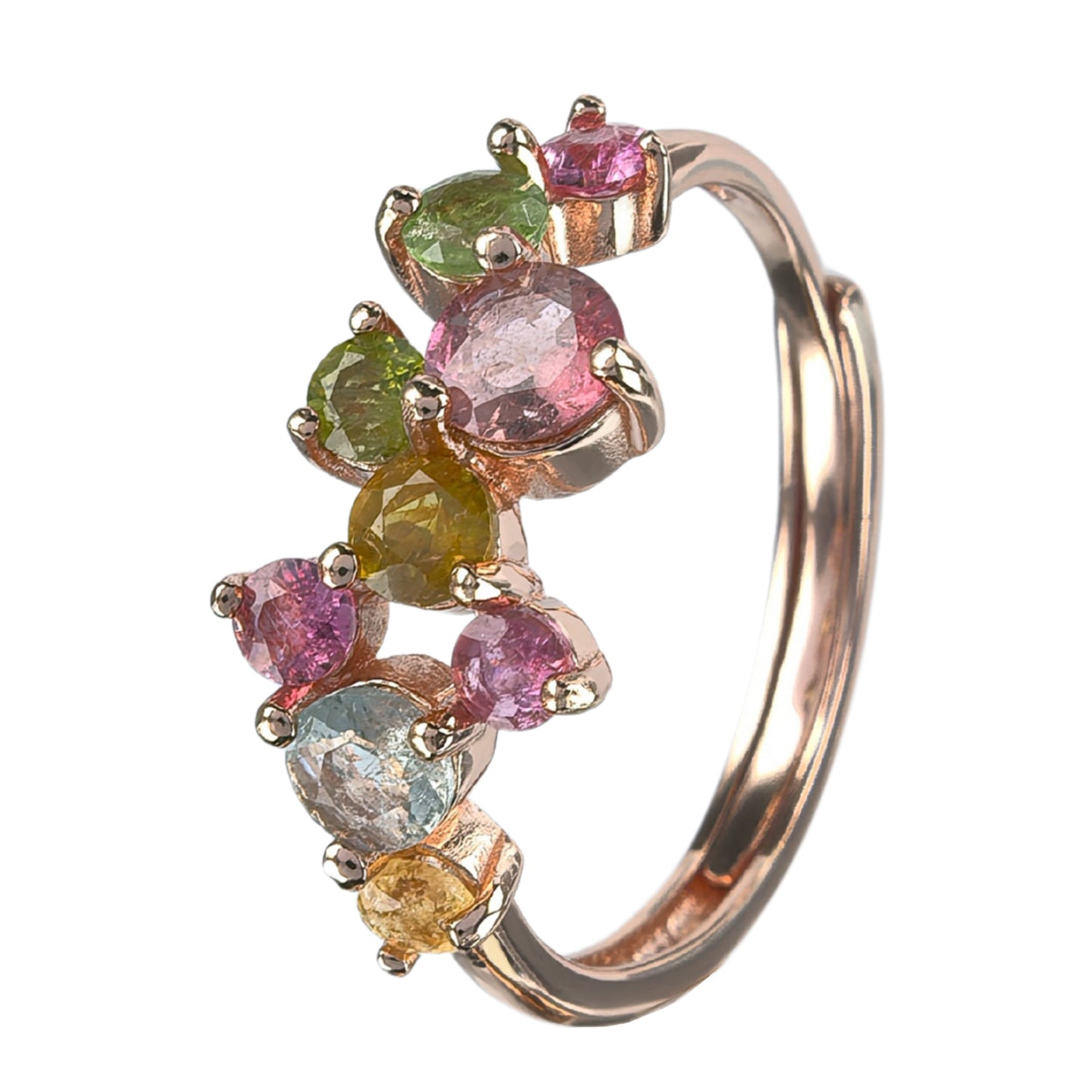 Delicate Rose Gold Plated Silver 925 Jewelry Natural Tourmaline Ring