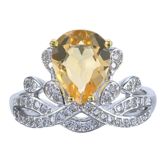 Exquisite Silver 925 Jewelry Rhodium and Gold Plated Natural Citrine Gemstone Ring