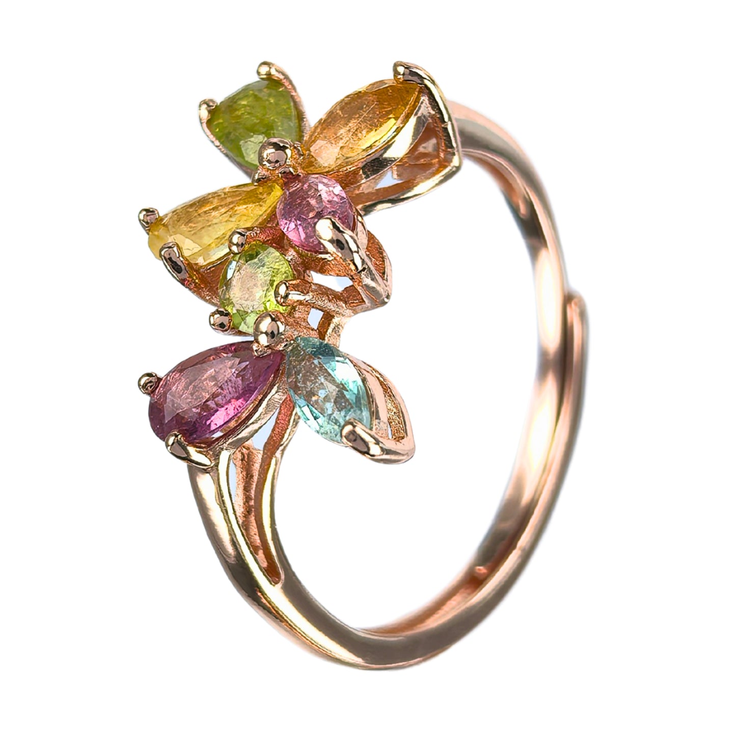 Exquisite Rose Gold Plated Silver 925 Jewelry Natural Tourmaline Ring