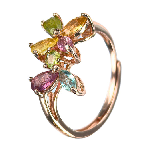 Exquisite Rose Gold Plated Silver 925 Jewelry Natural Tourmaline Ring