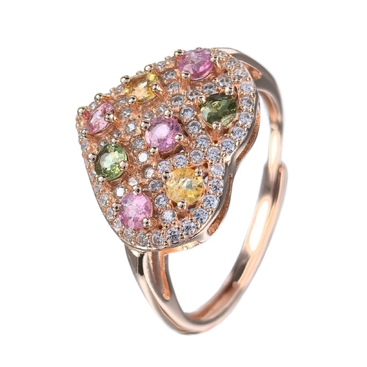 Delicate Rose Gold Plated 925 Silver Jewelry Natural Tourmaline Heart Ring
