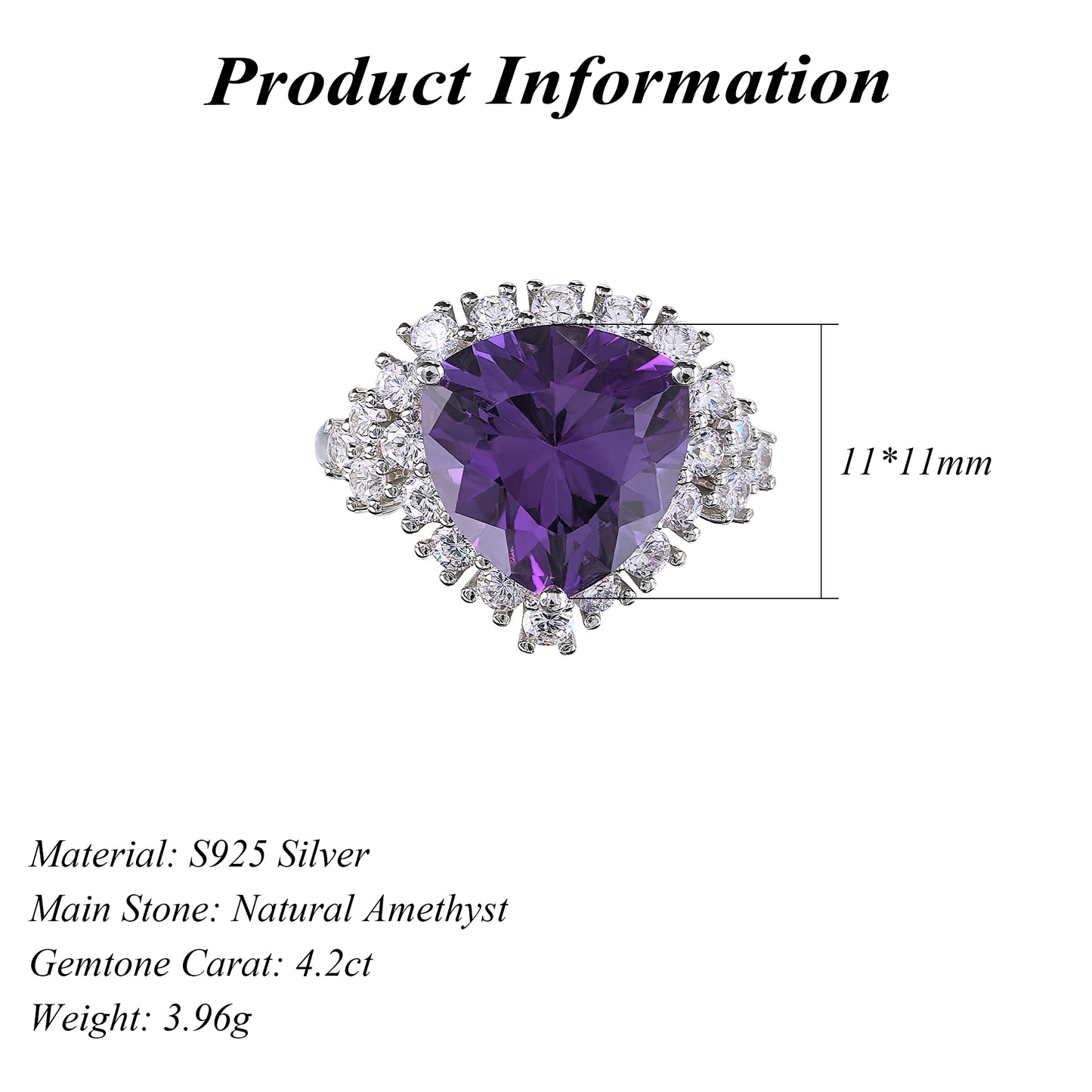 Unique Rhodium Plated 925 Silver Natural Amethyst Ring