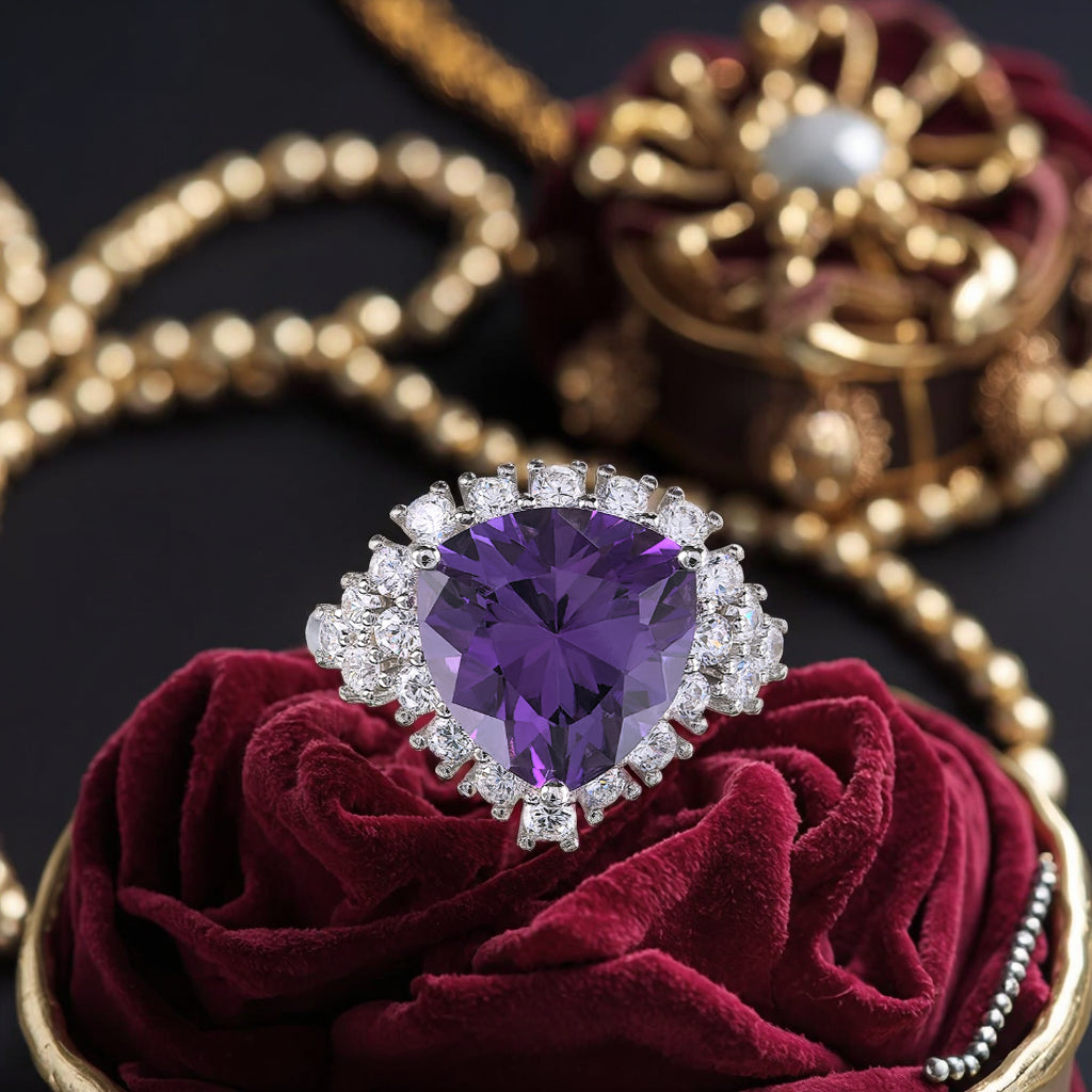 Unique Rhodium Plated 925 Silver Natural Amethyst Ring